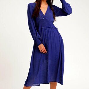 Lulus Go For It Royal Blue Long Sleeve Midi Dress - Size XS